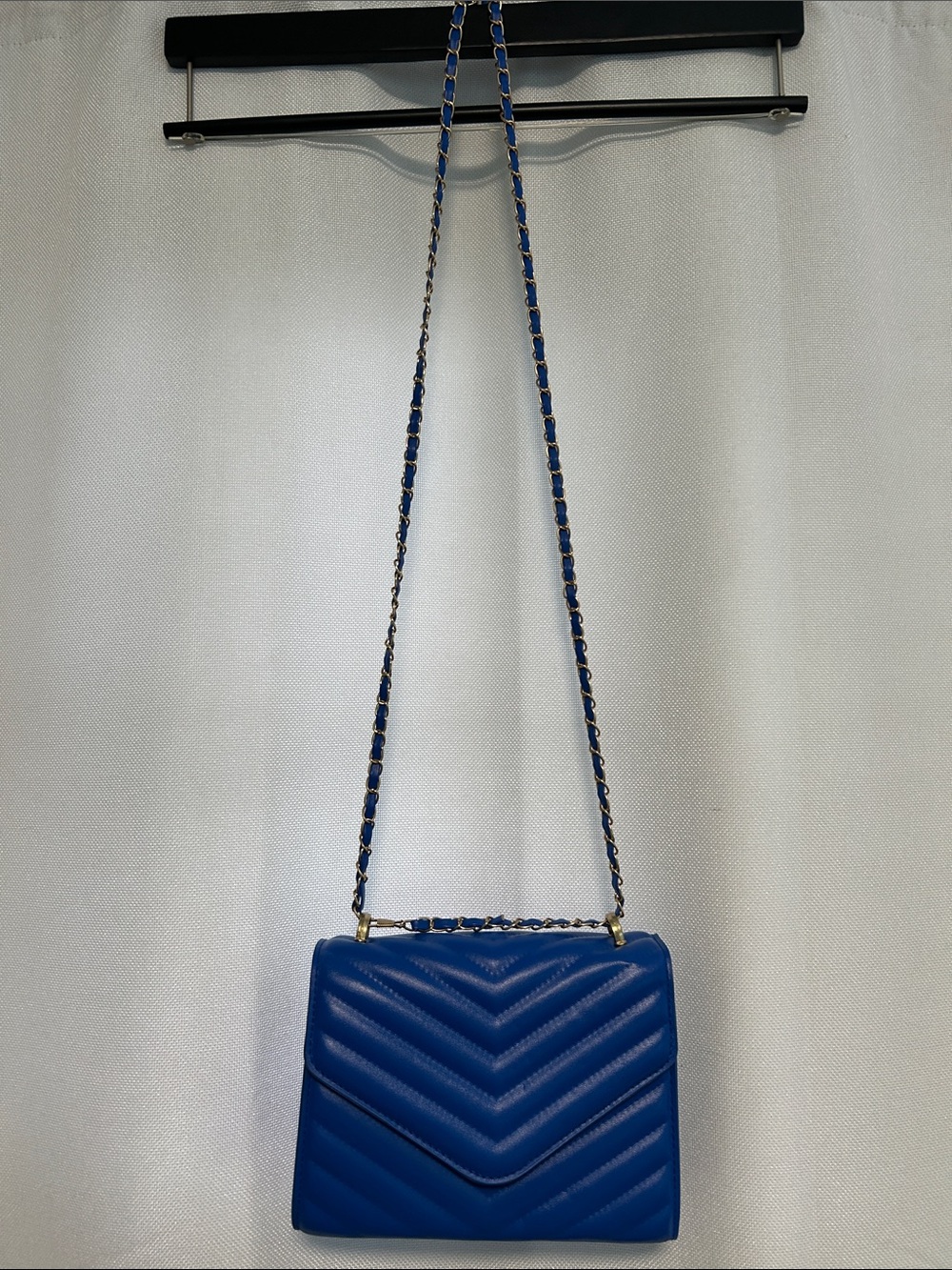 Blue Chevron Quilted versatile Chain-Shoulder or Crossbody Bag